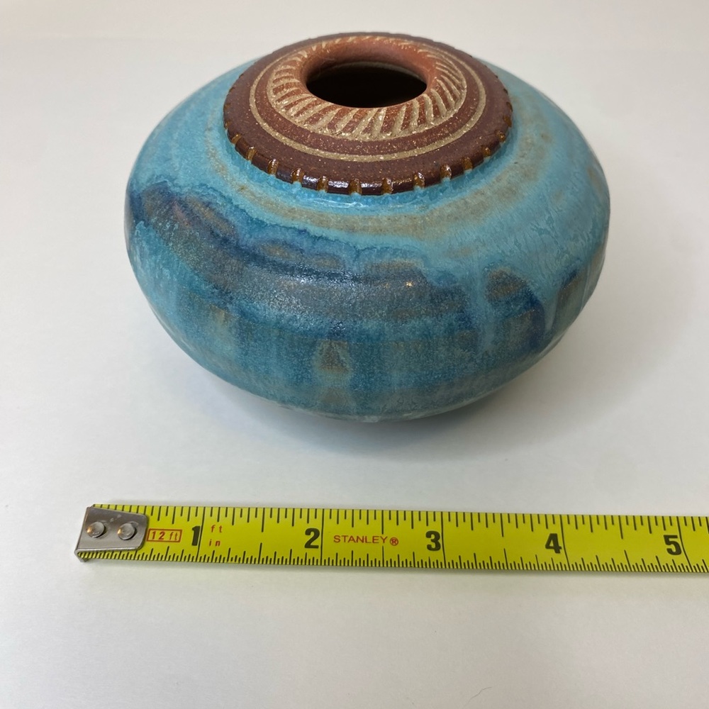 Michael Mahan Pottery Soul Pot Turquoise Blue, Brown Signed 2002